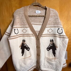Luna Ivy Horse Cardigan in Cream Sz L